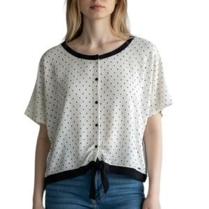 ARMANI EXCHANGE Black & White Button-Up Blouse Tie Waist Size Large J25